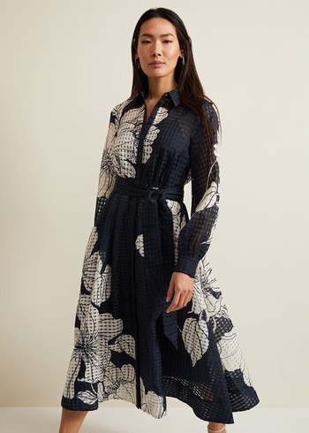 Phase Eight Natalie Floral Dress Navy/White Canada | QUJYEV-039